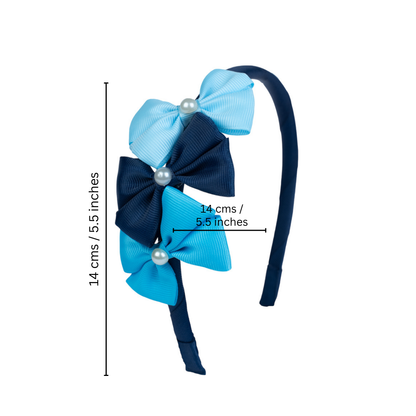 Cute Triple Grosgrain Ribbon Bow With Peal Detailed Hairband.
