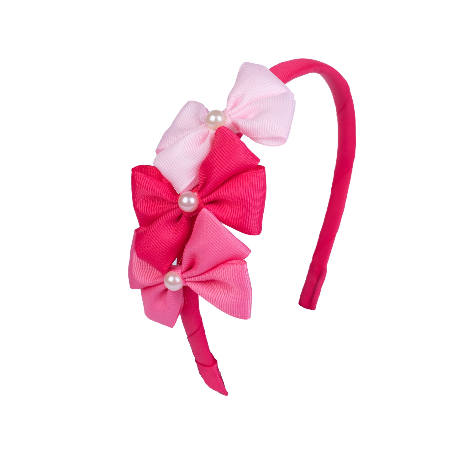 Cute Triple Grosgrain Ribbon Bow With Peal Detailed  Hairband .