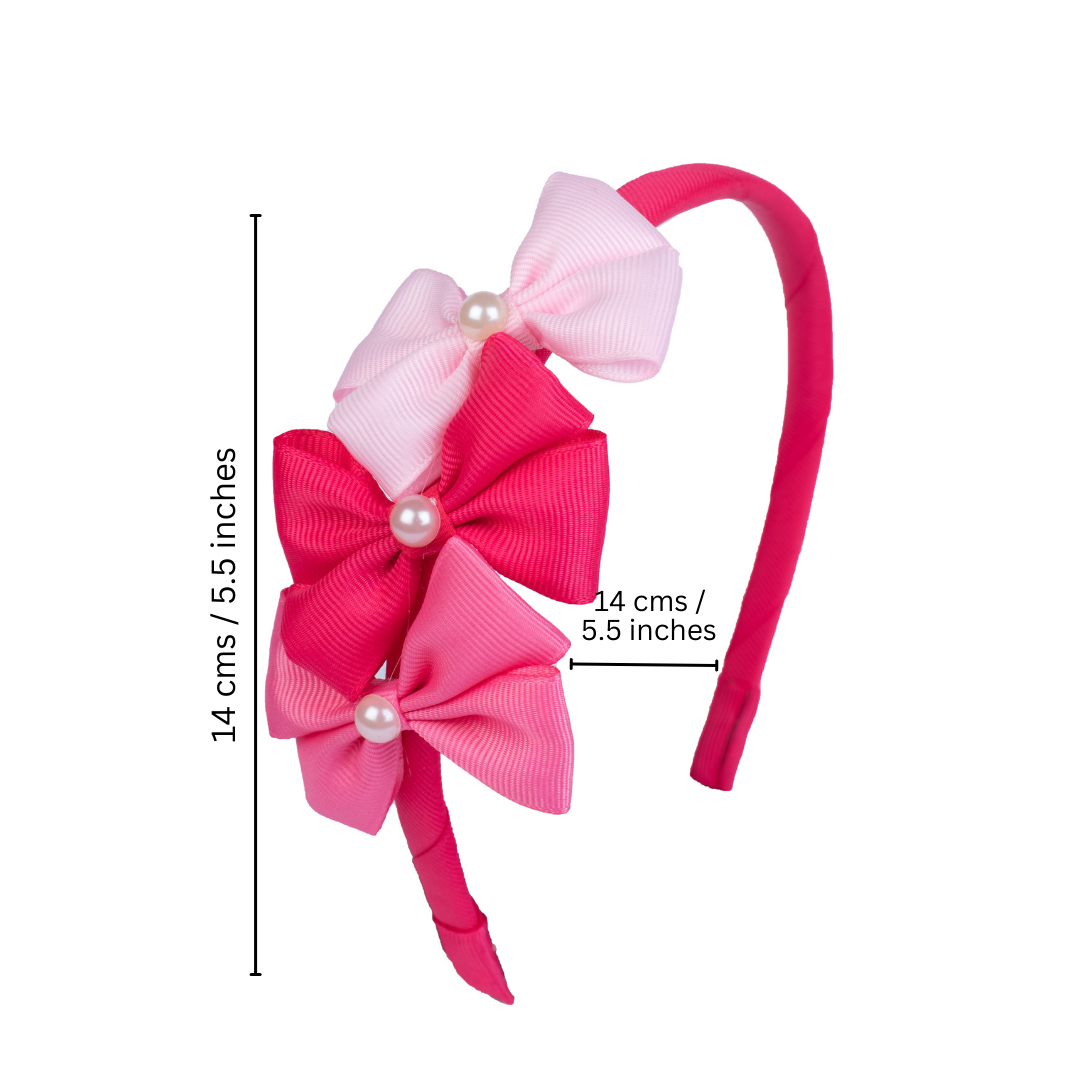 Cute Triple Grosgrain Ribbon Bow With Peal Detailed  Hairband .