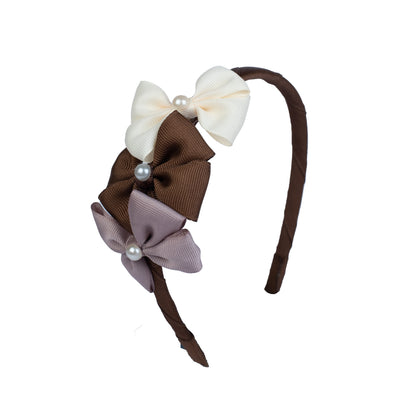 Cute Triple Grosgrain Ribbon Bow With Peal Detailed  Hairband.