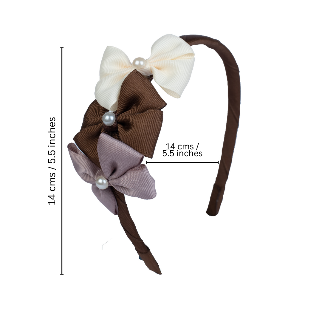 Cute Triple Grosgrain Ribbon Bow With Peal Detailed  Hairband.