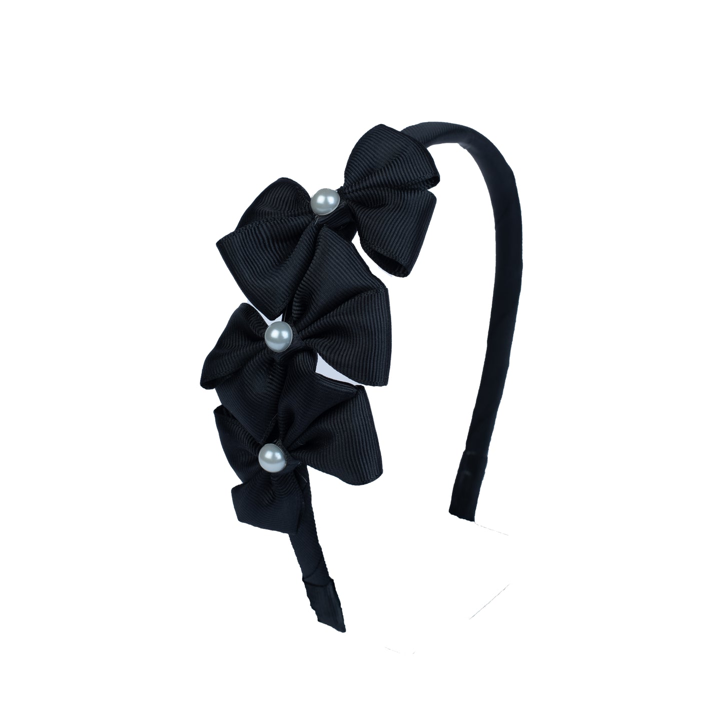 Cute Triple Grosgrain Ribbon Bow With Peal Detailed Hairband.