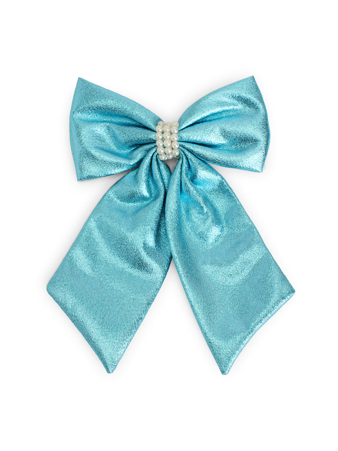 Shiny bow with pearls on alligator clip - Blue