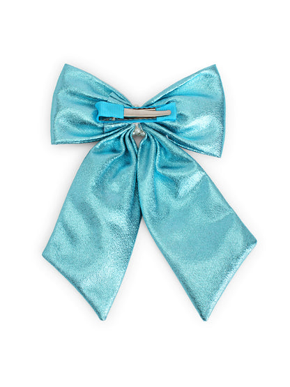 Shiny bow with pearls on alligator clip - Blue