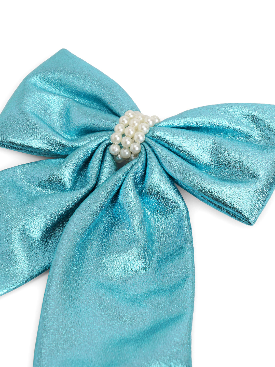 Shiny bow with pearls on alligator clip - Blue