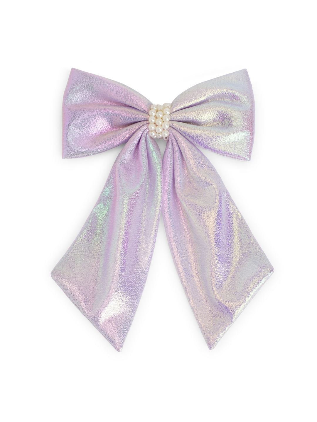 Shiny bow with pearls on alligator clip - Lavender