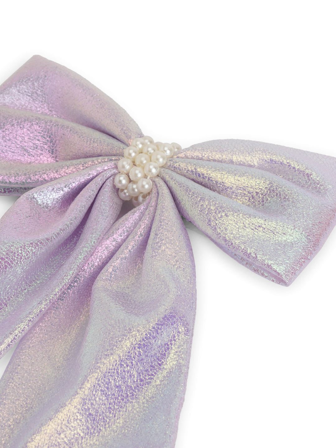 Shiny bow with pearls on alligator clip - Lavender