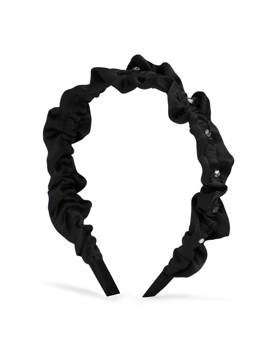 Satin ruffle hairband with crystals - Black