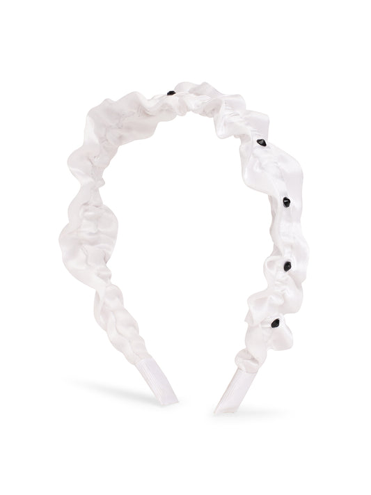 Satin ruffle hairband with crystals - White