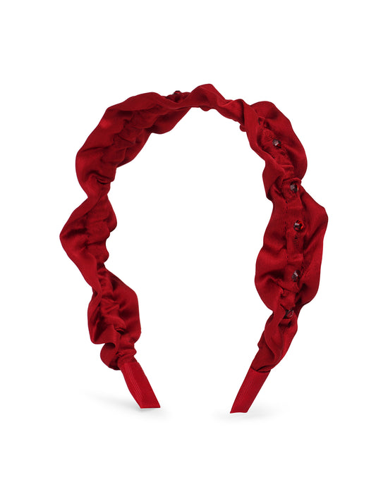 Satin ruffle hairband with crystals - Maroon