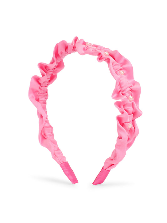 Satin ruffle hairband with crystals - Pink