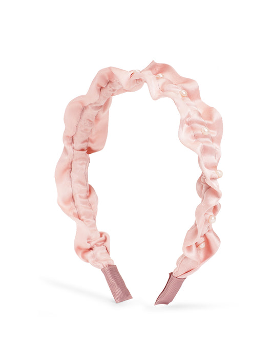 Satin ruffle hairband with crystals - Light peach