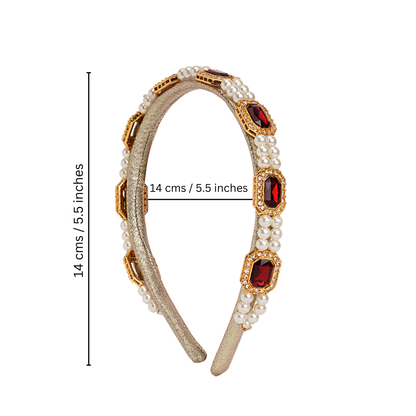 Kundan  hairband  with pearls - Maroon