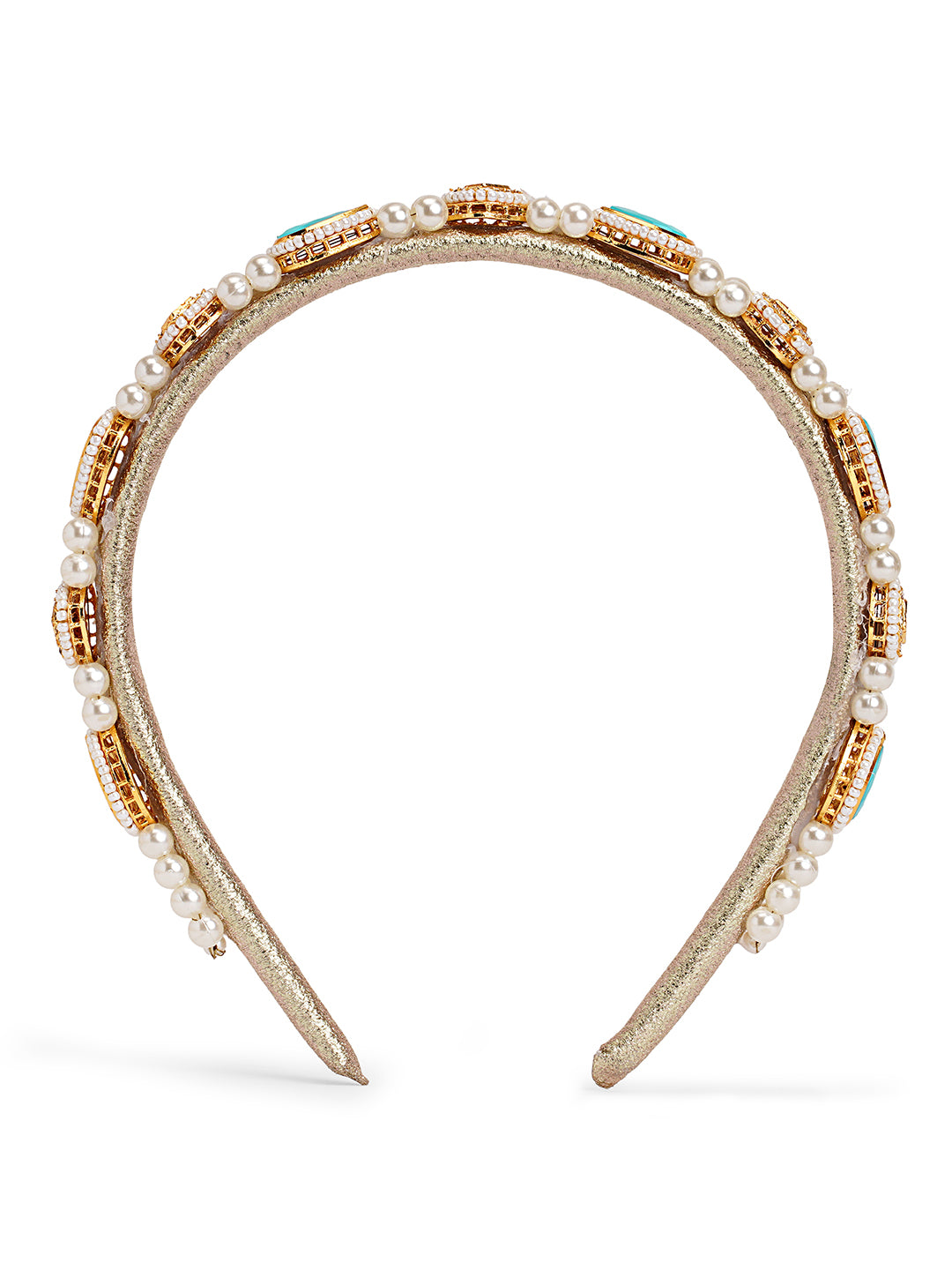 Kundan  hairband  with pearls - Turquoise