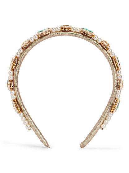 Kundan  hairband  with pearls - Turquoise