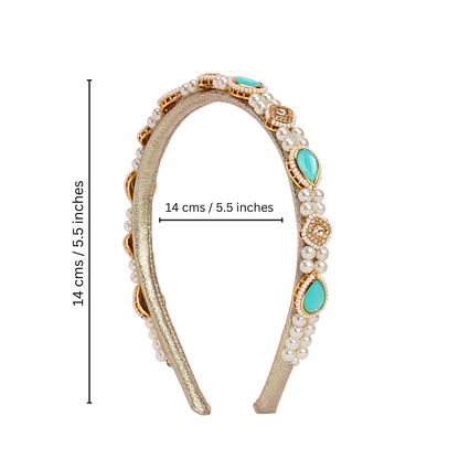 Kundan  hairband  with pearls - Turquoise