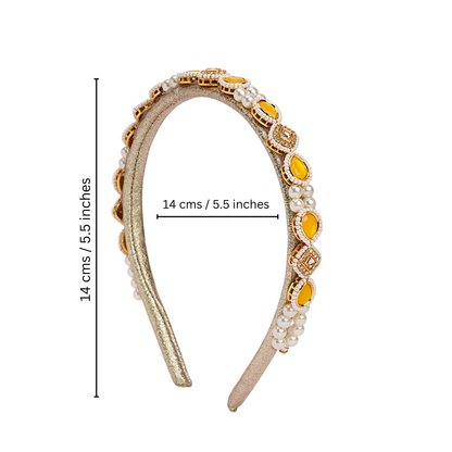 Kundan  hairband  with pearls - Yellow