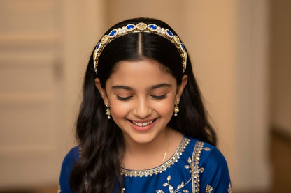 Kundan  hairband  with pearls- Blue
