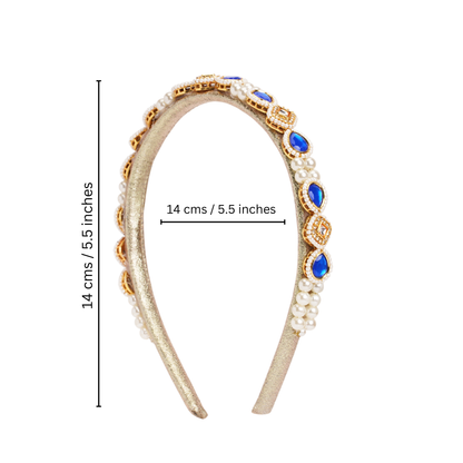 Kundan  hairband  with pearls- Blue