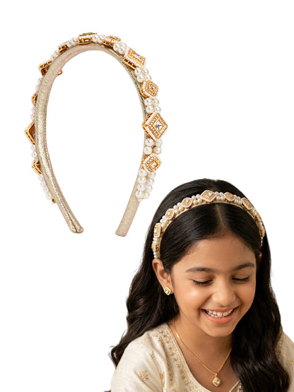 Kundan with pearls Hairband - Golden
