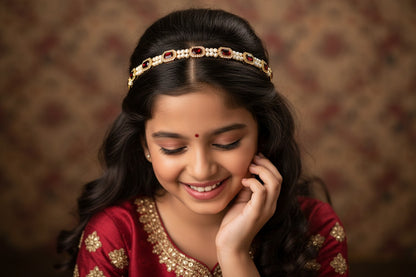 Kundan with pearls head chain - Maroon