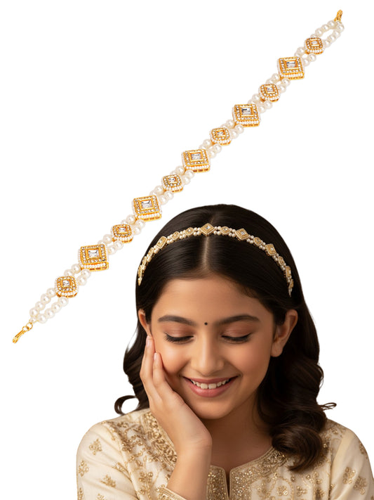 Kundan with pearls head chain - Golden