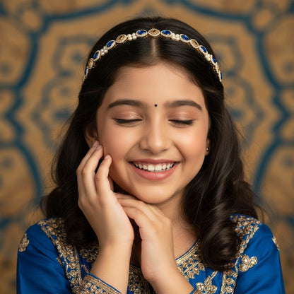 Kundan with pearls head chain - Blue