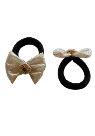 Bow with a kundan on rubberband - White, Rose pink