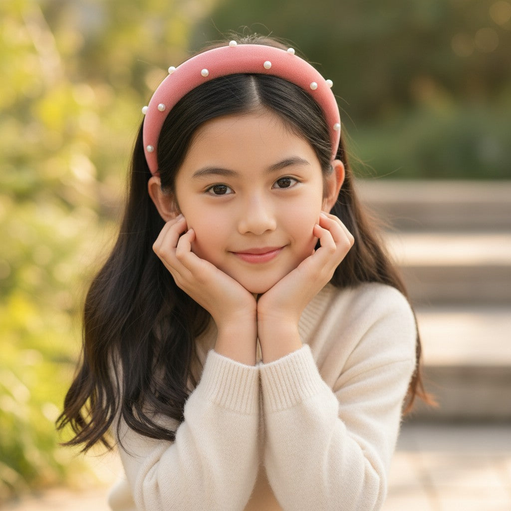 Combo: Set of 2 Soft velvet padded party hairbands - Peach and Olive green