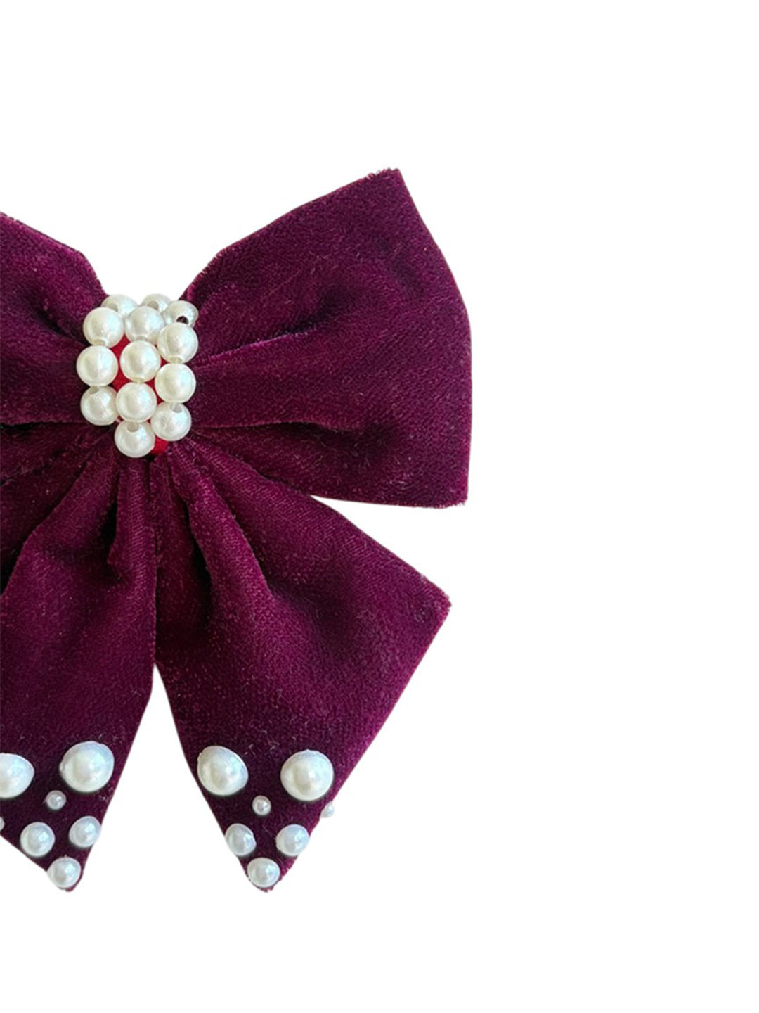 Velvet party bow on alligator clip  embellished with pearls  - Magenta