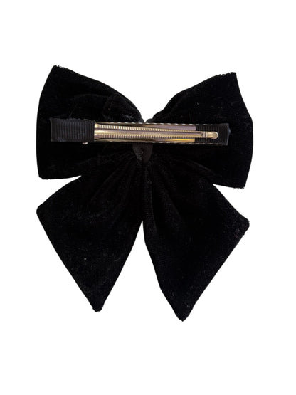 Velvet party bow on alligator clip  embellished with pearls  - Black