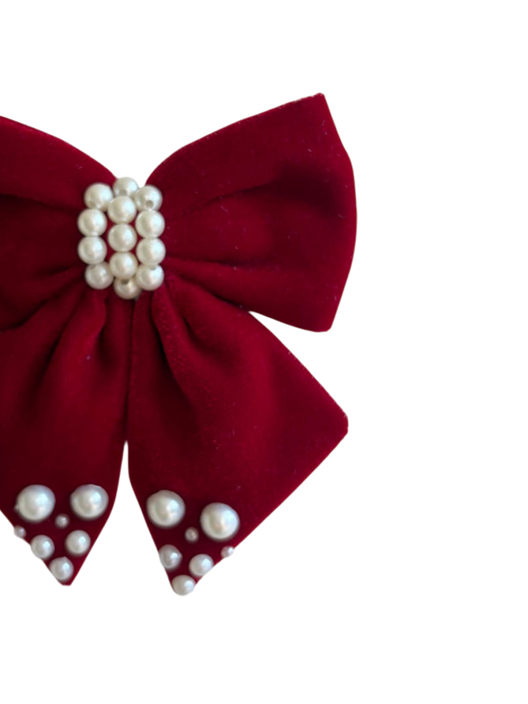 Velvet party bow on alligator clip  embellished with pearls  - Maroon