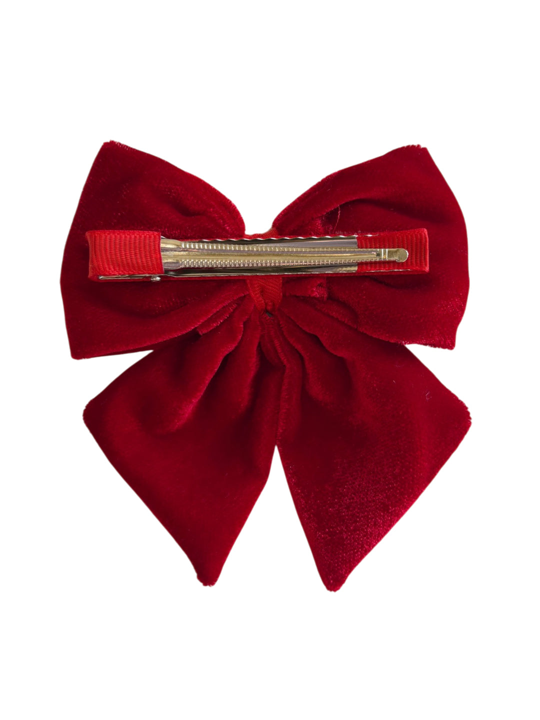 Velvet party bow on alligator clip  embellished with pearls  - Red