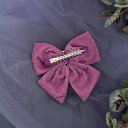 Velvet party bow on Alligator clip  embellished with pearls  - Light Purple (1 Single bow = 1 quantity)