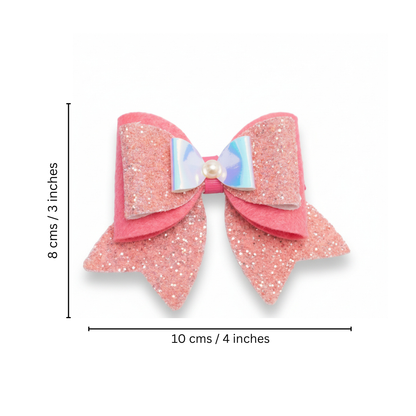 Large, Fancy Party Bow with Shimmer on Alligator Clip- Peach