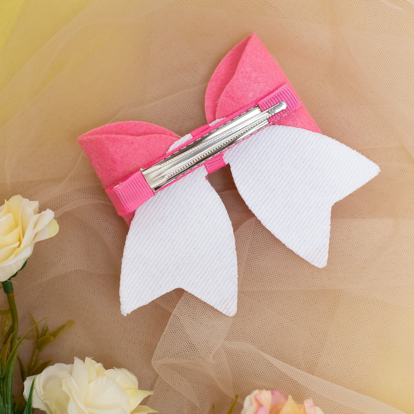 Large, Fancy Party Bow with Shimmer on Alligator Clip- Peach