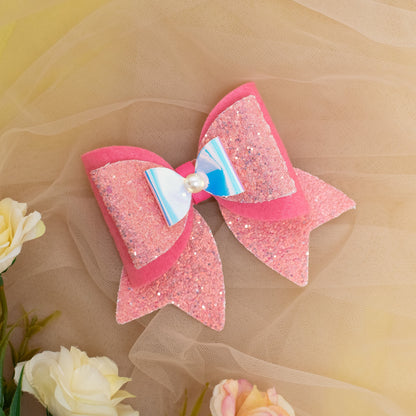 Large, Fancy Party Bow with Shimmer on Alligator Clip- Peach