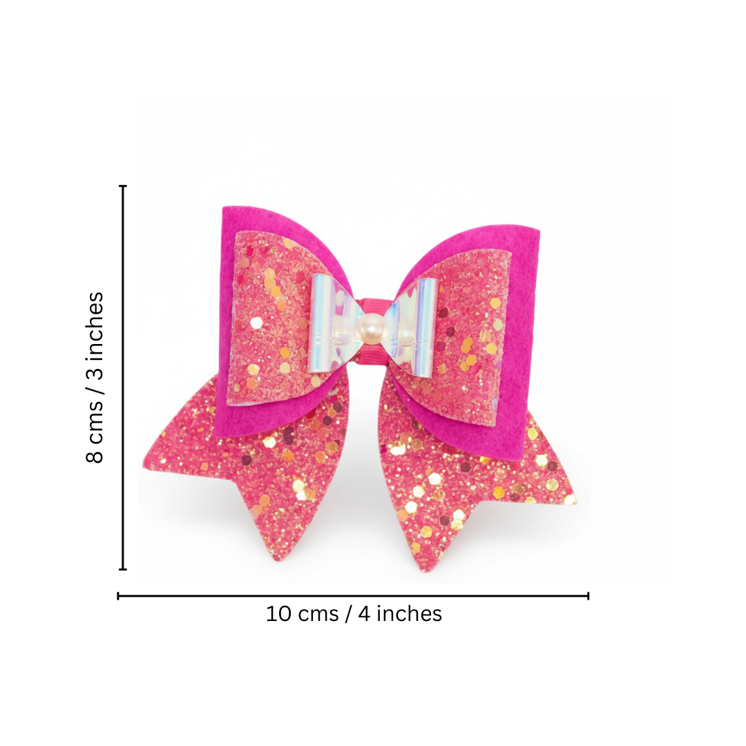 Large, Fancy Party Bow with Shimmer on Alligator Clip- Pink