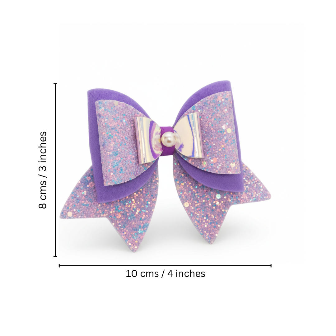 Large, Fancy Party Bow with Shimmer on Alligator Clip- Purple