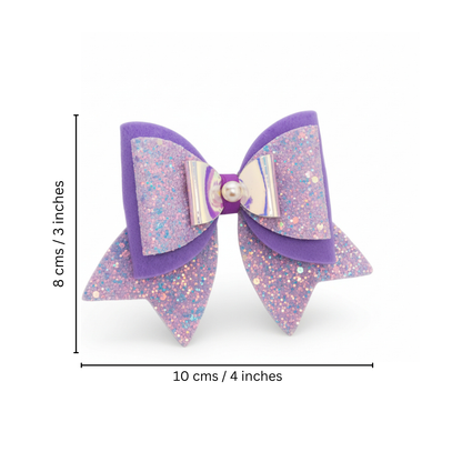Large, Fancy Party Bow with Shimmer on Alligator Clip- Purple