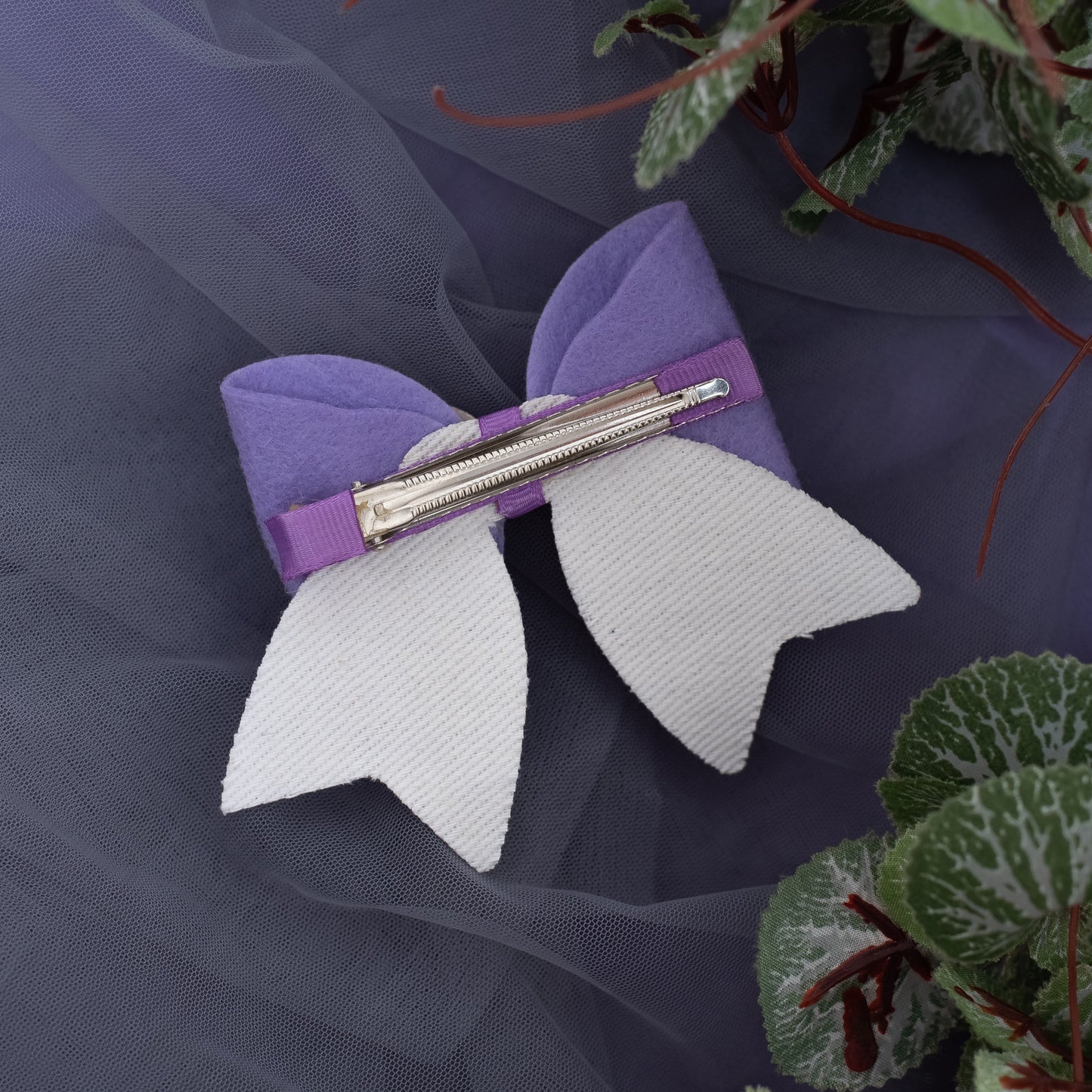 Large, Fancy Party Bow with Shimmer on Alligator Clip- Purple