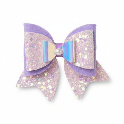 Large, Fancy Party Bow with Shimmer on Alligator Clip- Light Pink