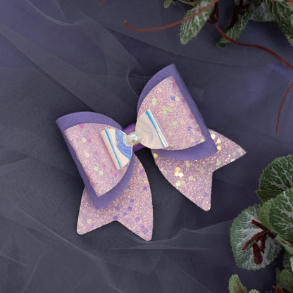 Large, Fancy Party Bow with Shimmer on Alligator Clip- Light Pink