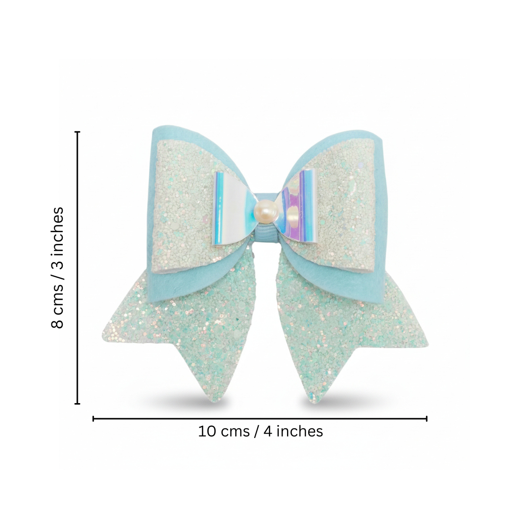 Large, Fancy Party Bow with Shimmer on Alligator Clip- Blue