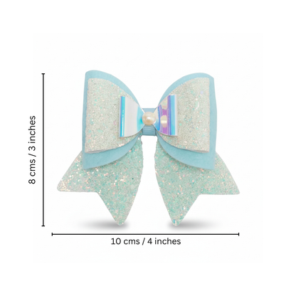 Large, Fancy Party Bow with Shimmer on Alligator Clip- Blue