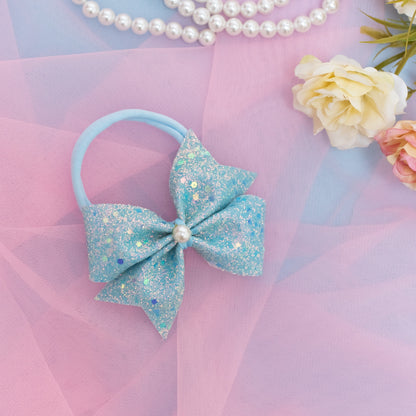 Soft Infant Stretchy bands with a Glitter Bow - Light Blue