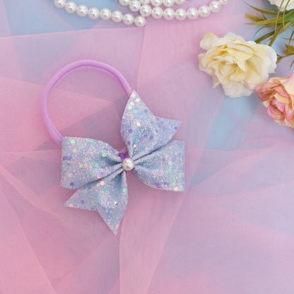 Soft Infant Stretchy bands with a Glitter Bow - Light Purple