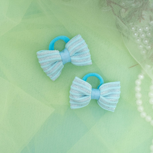 Striped party bow Rubberbands - Sky Blue (1 pair hair-ties = 2 quantity)