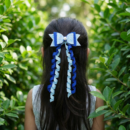 Dangler Hair-pin with Fancy Shimmer Bow for Party -  Blue