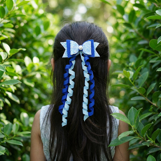 Dangler Hair-pin with Fancy Shimmer Bow for Party -  Blue